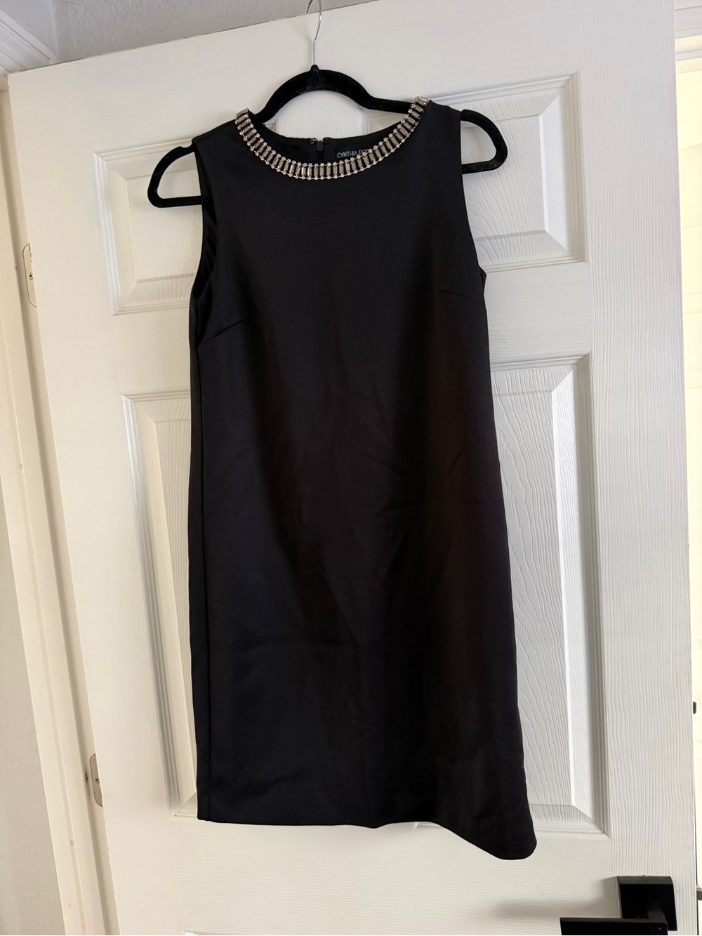 Cynthia Rowley Black Sleeveless Midi Dress with Gold Beaded Neckline